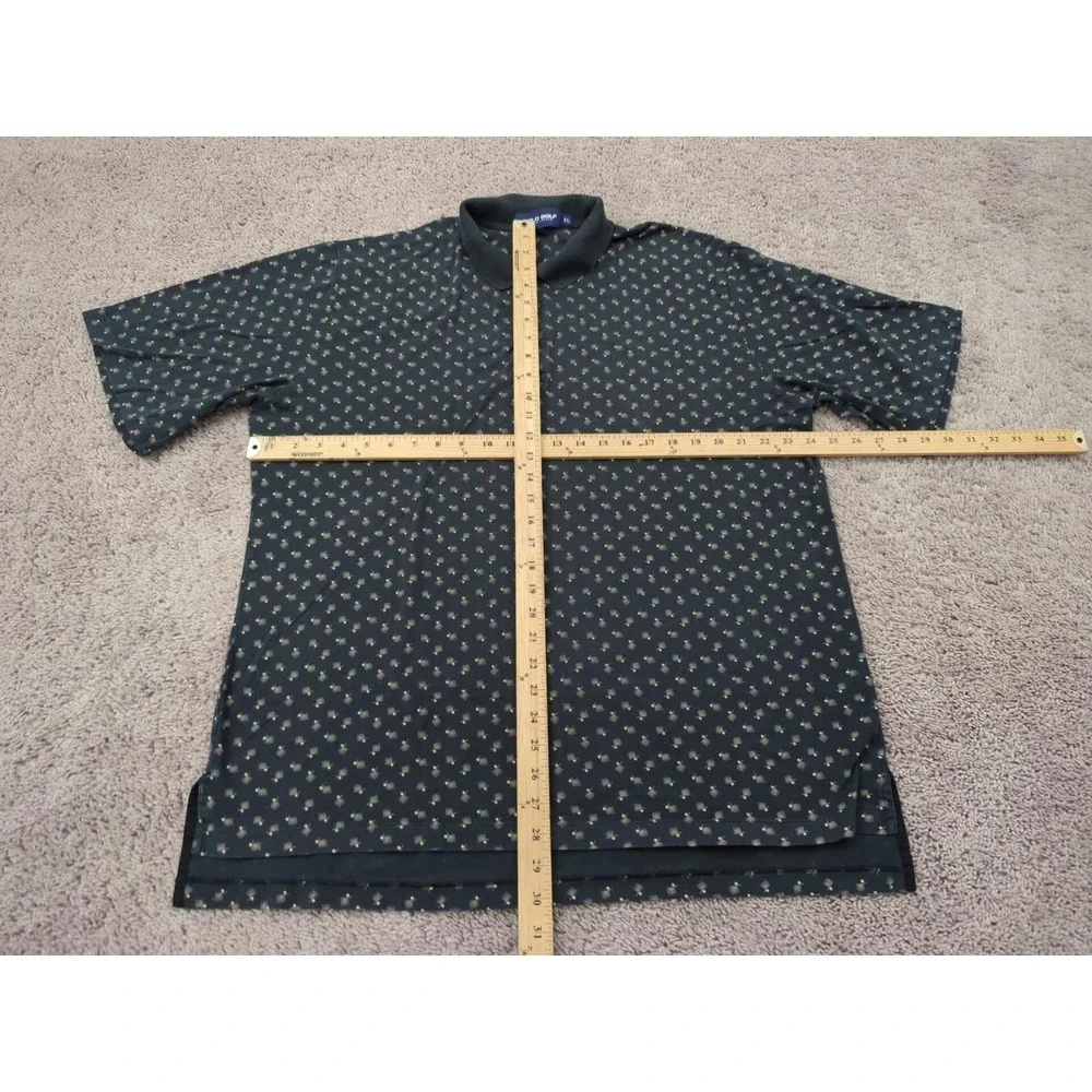 Ralph Lauren Polo Golf Polo Shirt Mens XL Black Leaf Allover Short Sleeve Cotton